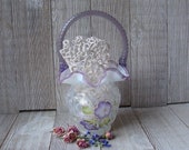 Opalescent Fenton Art Glass Basket signed George W Fenton hand painted by Corbin Wind