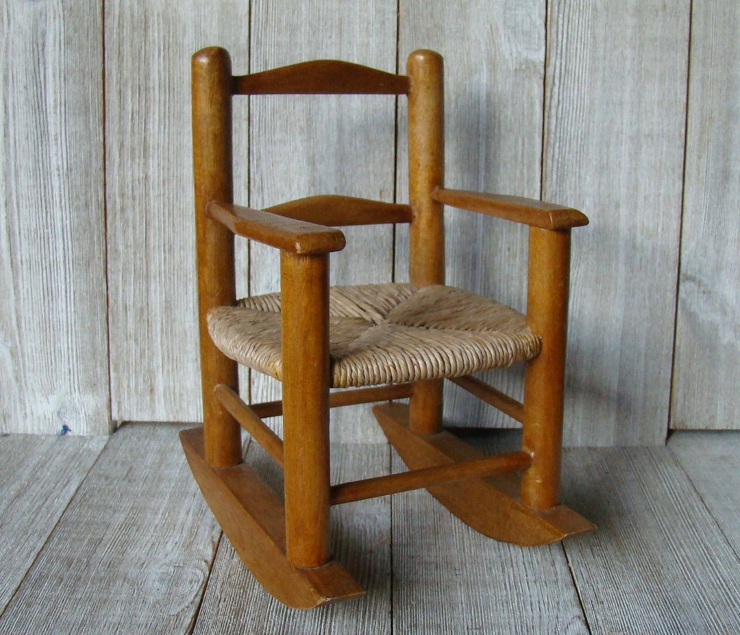 Small Vintage Wood and Rattan Doll Rocking Chair - Etsy