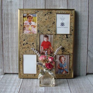 8 x 10 Gold Metal Frame, 5 - 2 1/2 x 3 Openings Faux Cork Collage Mat