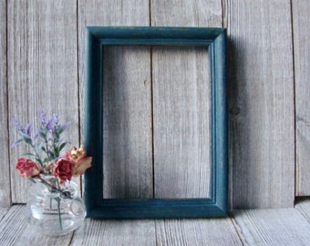 Hand Painted Distressed 5 x 7 Turquoise Blue Wood Frame