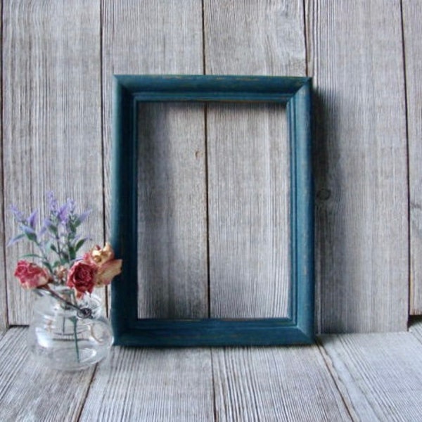 Hand Painted Distressed 5 x 7 Turquoise Blue Wood Frame