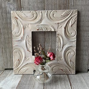 4 x 4 Square Hand Painted Distressed Pink Ceiling Tile Picture Frame