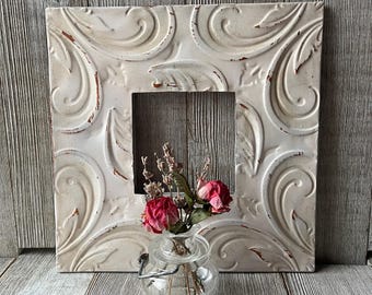 4 x 4 Square Hand Painted Distressed Pink Ceiling Tile Picture Frame