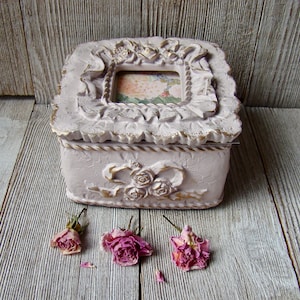 Pink Rose Trinket Box, Up Cycled Trinket Box,Small Jewelry Box,Keepsake Box,  Photo Trinket Box, Vintage Trinket Box, Small trinket Box