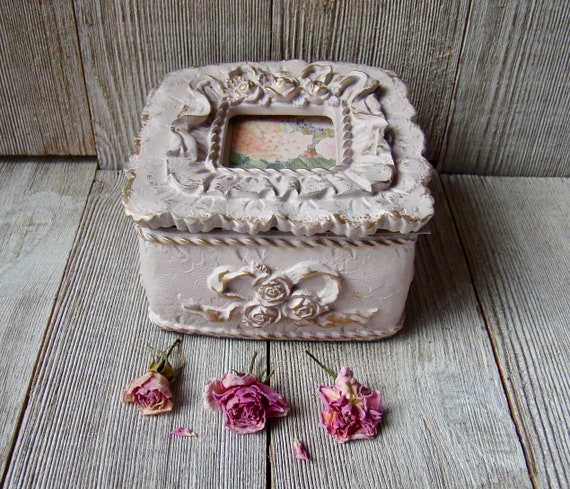 Pink Rose Trinket Box, Up Cycled Trinket Box,Small Jewelry Box,Keepsake Box, Photo Trinket Box, Vintage Trinket Box, Small trinket Box