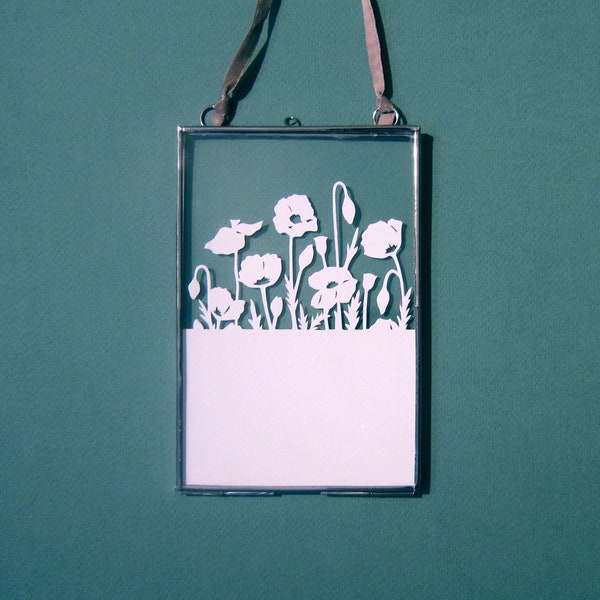 Framed Hand-cut Poppy Papercut, 6x4 inch Original Botanical Artwork, Wild Flowers Home Decor