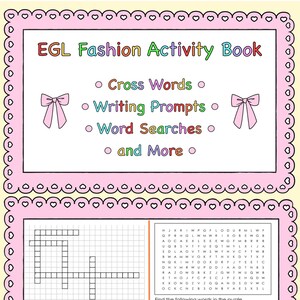 PHYSICAL copy Kawaii EGL Lolita Fashion Activity Book with Word Searches, Writing Prompts, Crosswords, and More!
