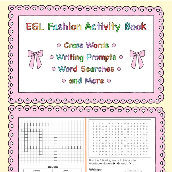 DIGITAL COPY Kawaii EGL Lolita Fashion Activity Book with Word Searches, Writing Prompts, Crosswords, and More!
