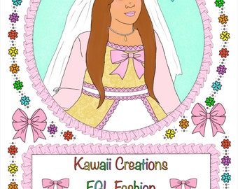 DIGITAL COPY Kawaii EGL J-Fashion Lolita Fasion Digital coloring book with characters, mandalas, and cute backgrounds