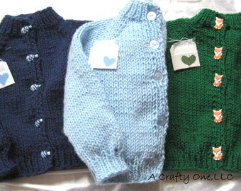 Fish Button Sweater, Fox button Sweater, Fox Sweater Child, Fox Child Jacket, Fall Cardigan, Fish Sweater Child, Handknit Child Sweater