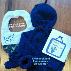 Conjunto de suéter para bebé con diseño de arándanos, suéter para recién nacido, regalo para baby shower con diseño de arándanos, suéter azul, cárdigan tejido a mano.