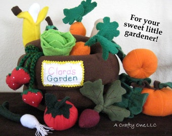 Garden Play Set, Felt Garden, Fruit & Vegetable Personalized Garden, Pretend Food, Educational Play Food, Unique Child Gift, Toy Garden Gift