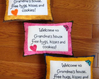 SALE! Grandma Pillow, Welcome To Grandma's House Pillow, Accent Pillow With Words, Embroidery Pillow, Decorative Pillow, New Grandma Gift