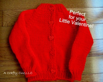 Red Sweater, Valentine Sweater for Girls, Girl Sweater, Girl Cardigan Gift, Hand Knit Girl Sweater, Knit Child Jacket, Handmade Kid Sweater