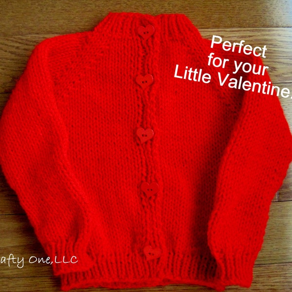 Red Sweater, Valentine Sweater for Girls, Girl Sweater, Girl Cardigan Gift, Hand Knit Girl Sweater, Knit Child Jacket, Handmade Kid Sweater