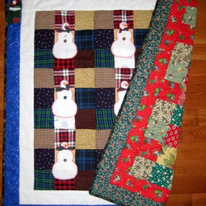 Snowmen Quilt Christmas Quilt Hand Applique: Snowman Quilt Flannel Handmade Blanket Winter Lap quilt Gift Snowman Christmas Blanket