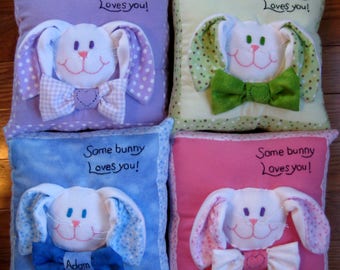 Bunny Pillow, Some Bunny Loves You! Easter Bunny Pillow, Personalized Bunny Pillow, Baby Shower Gift, Nursery Pillow, Bunny Nursery Decor