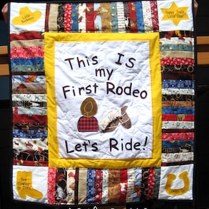 Western Nursery Decor Quilt Little Cowboy Quilt This IS My First Rodeo Horse Cowboy Baby Western Quilt Western Theme Nursery  Shower Gift