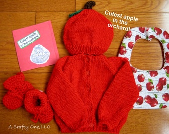 Apple Baby Outfit, Newborn Apple Outfit, Fall Baby Coming Home Outfit, Baby Apple Costume, Fall Baby Shower Gift, Handknit Apple Outfit
