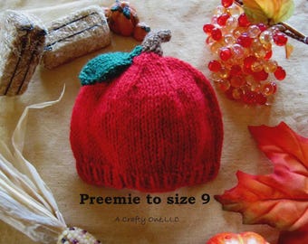 Apple Hat Baby Apple Hat Child Handknit Fall Hat Toddler Red Autumn Hat Infant Apple Picking Outfit Apple Shower Gift