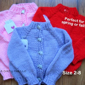 Pink Sweater Girl Purple Sweater Child Red Sweater Girl Cardigan Hand Knit Sweater Child Jacket Toddler Spring Sweater Fall  Warm Sweater