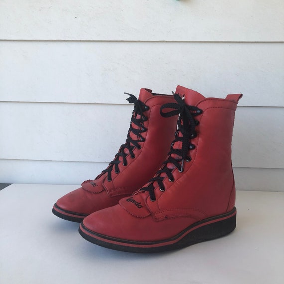 Sz 7.5 Women's Lace up Red LEATHER Laredo Ankle Bo