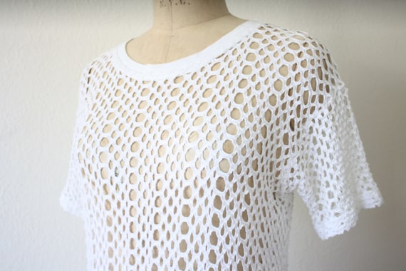 Vintage White Mesh Net T-Shirt Dress