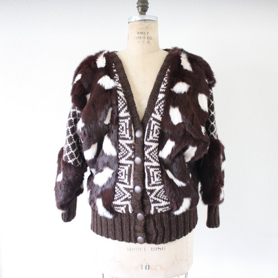 Vintage Batwing Geometric Rabbit Fur Sweater
