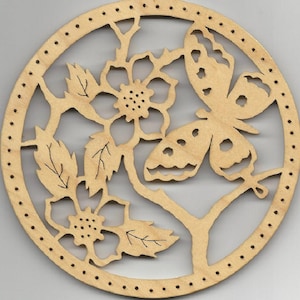 Butterfly / Flowers # 022, 6” round pine needle basket base