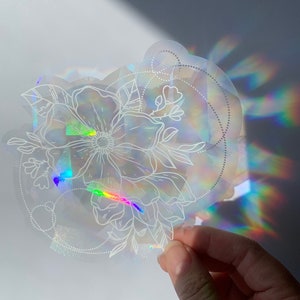 SUN CATCHER Abstract Shapes & Flower Decal | RAINBOW Maker Suncatcher | Window Decal/Sticker/Cling/Film | Car Diffraction | Aesthetic Prism
