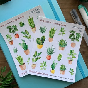 Hoja de pegatinas de plantas de acuarela / Suculentas y plantas / Pegatinas decorativas de cactus journal / Pegatinas de planificador / BuJo / Bullet Journal
