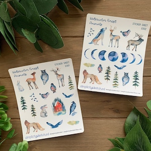 Watercolor Forest Animals Sticker Sheet | Aesthetic | Animals | Decorative Nature Stickers | Planner Stickers | Scrapbooking Stickers | BuJo