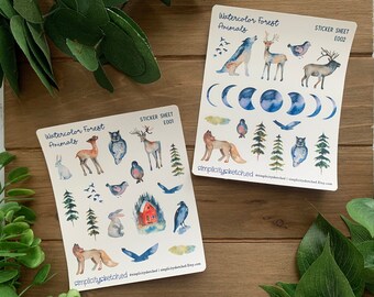 Aquarell Waldtiere Sticker Bogen | Planer, Sammelalbum