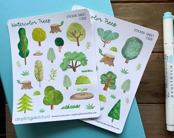 Watercolor Trees Sticker Sheet | Planner, Scrapbooking