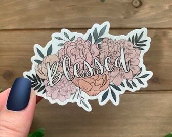 Floral BLESSED Sticker | Floral Sticker | Water Resistant Laptop Stickers | Water Bottle Decal