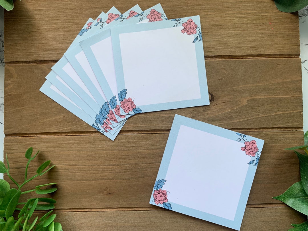 Blue FLORAL Peony NOTEPAD | Cute Memo Pad | Small Aesthetic Office ...