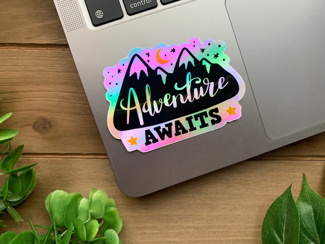 Holographic Adventure Awaits Sticker | Laptop, Water Bottle Decal - Etsy