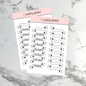 Days of the Week Banner Sticker Sheet | Blank Date Stickers | Weatherproof | Journal | Bujo | Planner Stickers