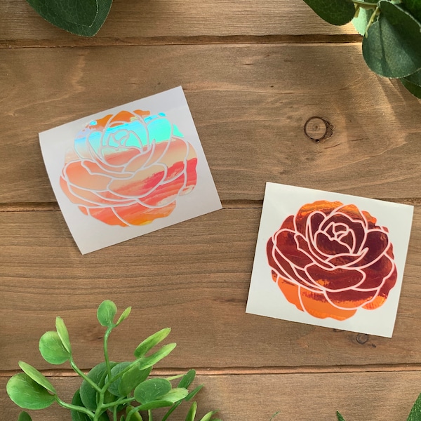 Flower Vinyl Decal | Floral Vinyl Decals | HOLOGRAPHIC Vinyl | Metallic Vinyl | Weatherproof | Car Decal | Laptop Stickers