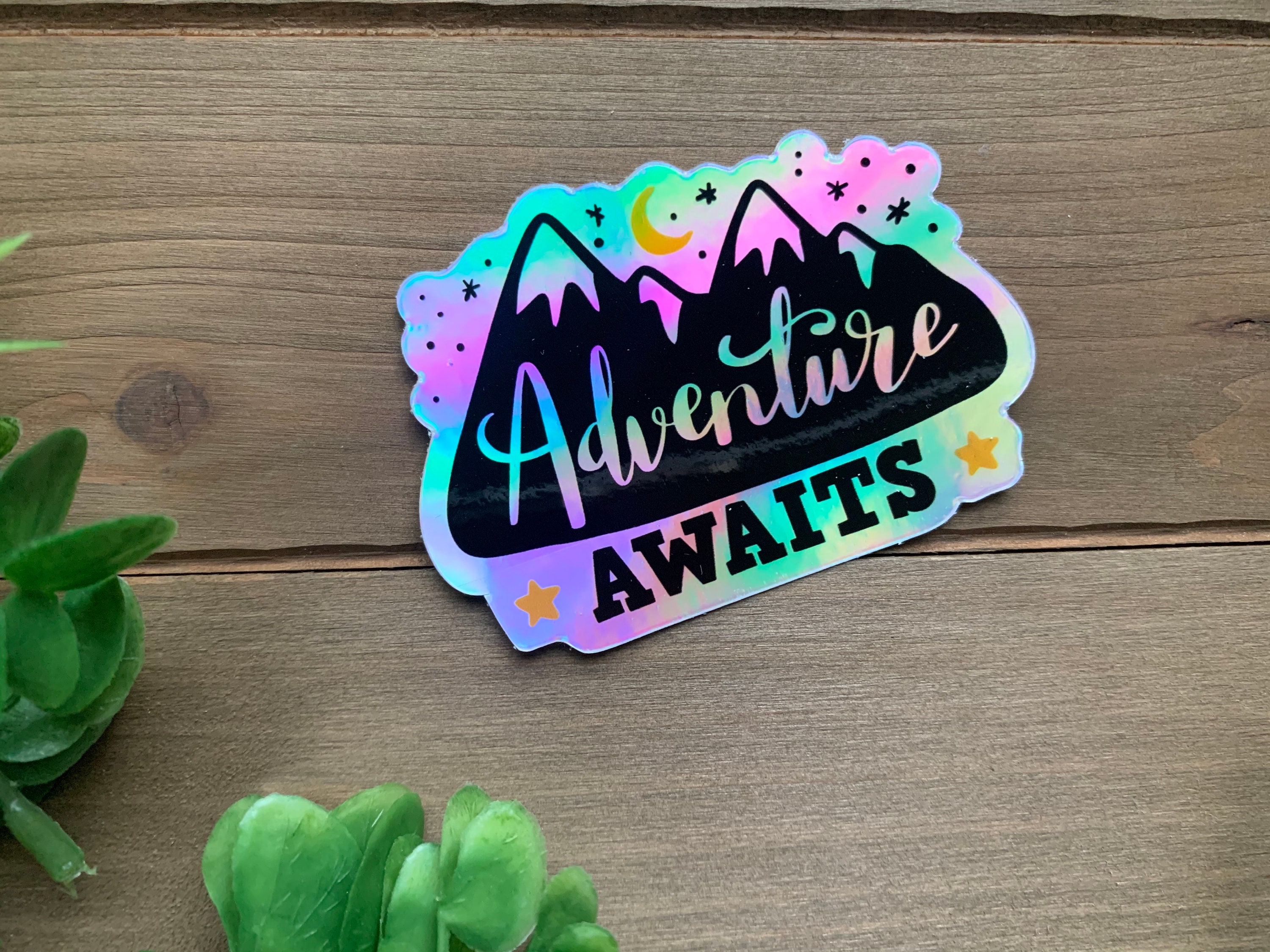 HOLOGRAPHIC Adventure Awaits Sticker Adventure Sticker | Etsy