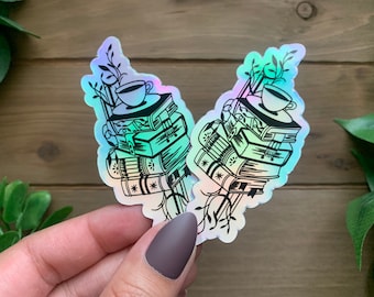 Holographic Book Stack Sticker | Weatherproof Reader Decal