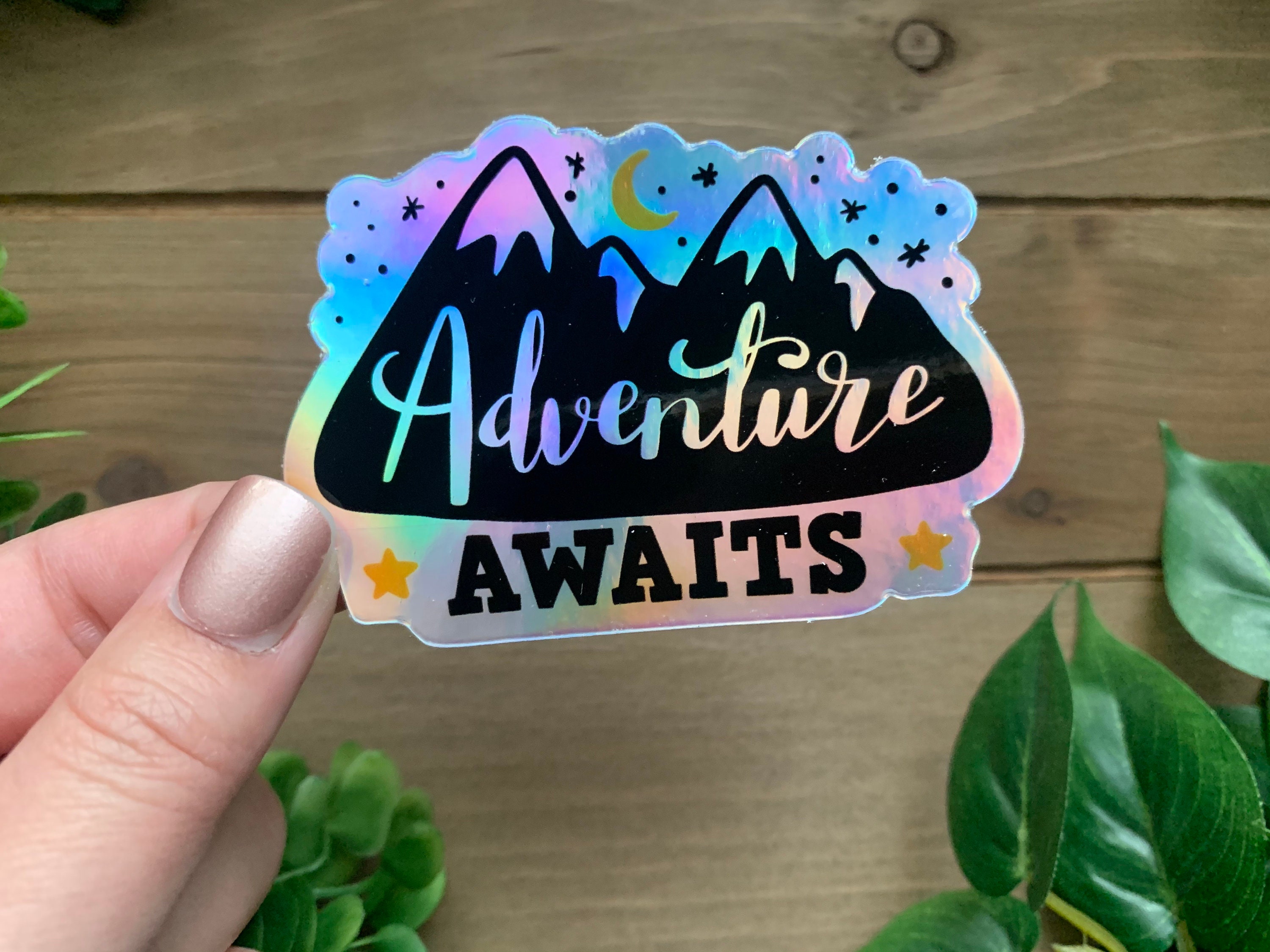 HOLOGRAPHIC Adventure Awaits Sticker Adventure Sticker | Etsy