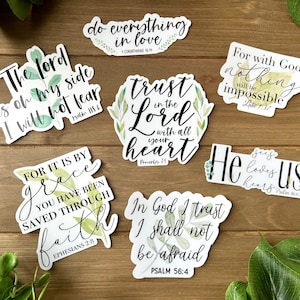 Faith Sticker Pack | Greenery Bible Verse Stickers | Scripture Christian Stickers | Water Resistant Laptop Sticker | Water Bottle Decals