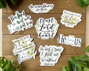 Faith Sticker Pack | Greenery Bible Verse Stickers | Scripture Christian Stickers | Water Resistant Laptop Sticker | Water Bottle Decals