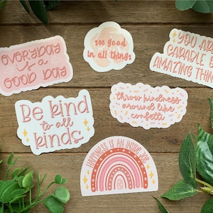 Boho MOTIVATIONAL Sticker Pack | Aesthetic POSITIVITY Quotes | Self Care | Pink | Water Resistant Vinyl Laptop Sticker | Water Bottle Decal