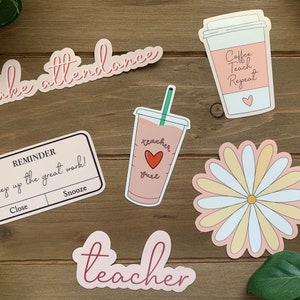 Aesthetic TEACHER Sticker Pack Education Boho Aesthetic Water Resistant Vinyl Laptop Sticker Die Cut Stickers Water Bottle Decal Full Pack (6)