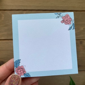 Blue FLORAL Peony NOTEPAD | Cute Memo Pad | Small Aesthetic Office Notepad | Pretty Handmade Stationery | Unique Office Supplies