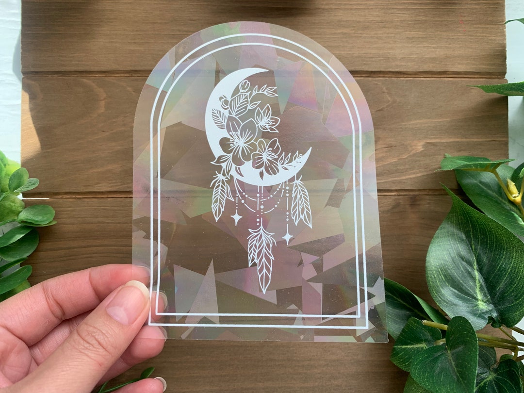 SUN CATCHER Boho Floral Moon Decal | RAINBOW Maker Suncatcher | Window ...