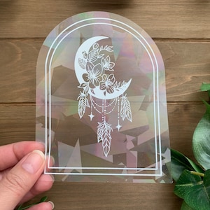 SUN CATCHER Boho Floral Moon Decal | RAINBOW Maker Suncatcher | Window Decal / Sticker / Cling / Film | Car Diffraction | Aesthetic Prism