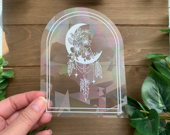 SUN CATCHER Boho Floral Moon Decal | RAINBOW Maker Suncatcher | Window Decal / Sticker / Cling / Film | Car Diffraction | Aesthetic Prism